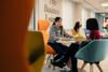 Students sat in the Business Lounge