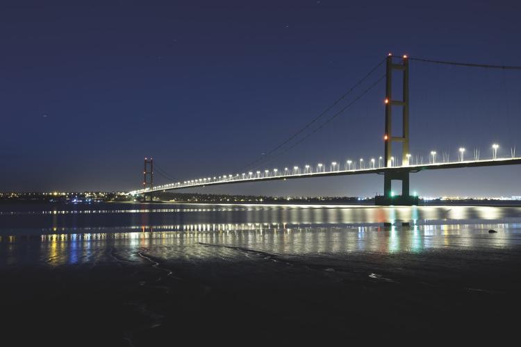 Humber Bridge illuminated at night