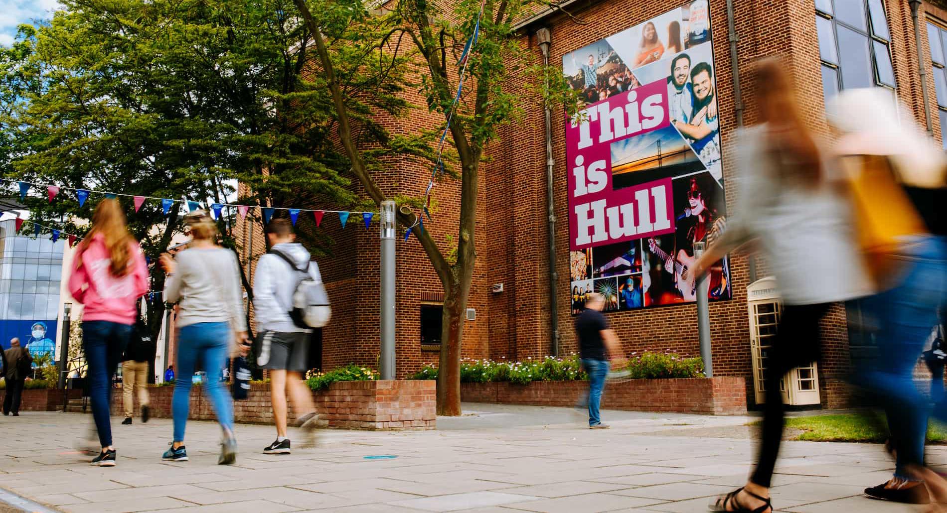 'This is Hull' sign on the side of the Brynmor Jones Library during an Open Day